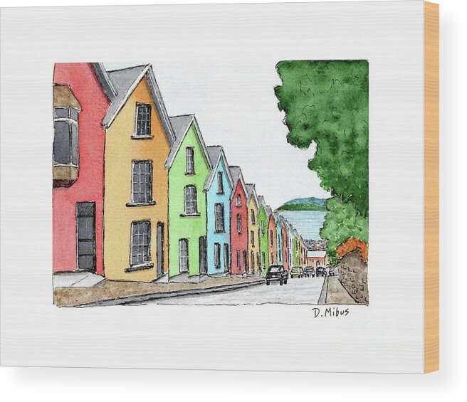 Colorful Houses Wood Print featuring the painting Row of Colorful Houses by Donna Mibus