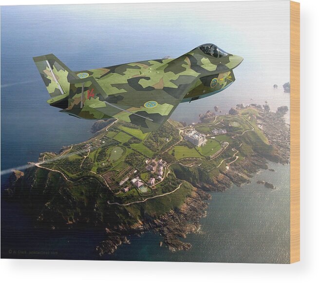 X-32 Wood Print featuring the digital art Saab 47 Hamnare by Custom Aviation Art