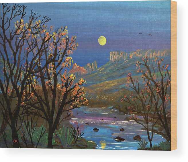 Sabino Wood Print featuring the painting Sabino Canyon Moonrise by Chance Kafka