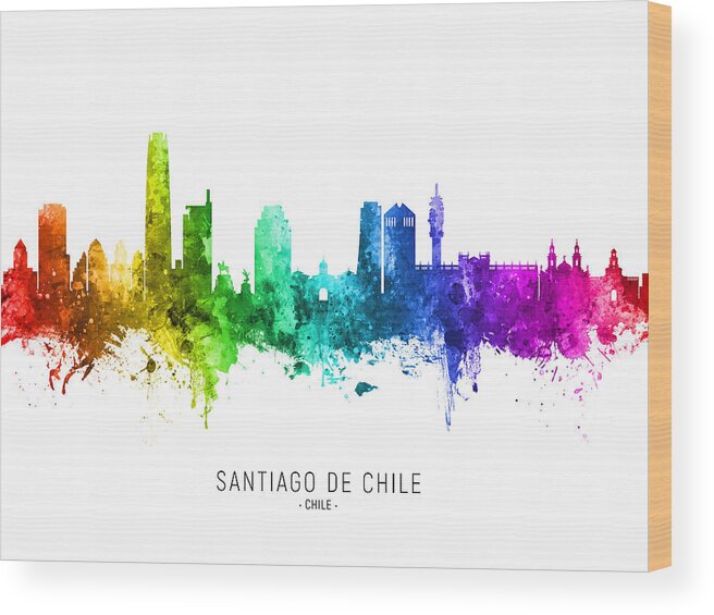 Santiago De Chile Wood Print featuring the digital art Santiago de Chile Skyline #32 by Michael Tompsett