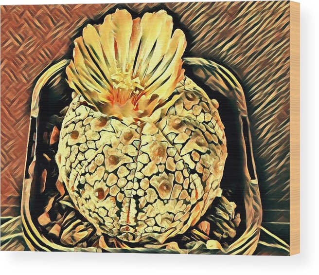 Cactus Wood Print featuring the digital art SB Cactus Flower 0004D08 by Selena Boron