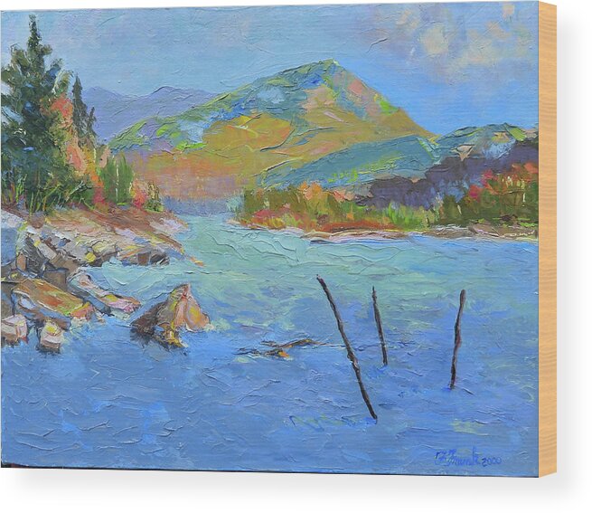 Maine Wood Print featuring the painting Schoodic Mountain by Francine Frank