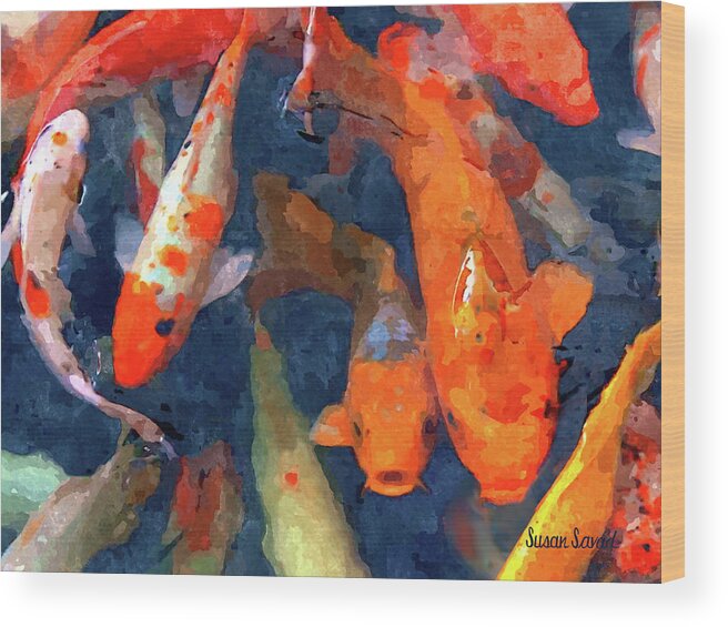 Koi Wood Print featuring the photograph School of Koi by Susan Savad