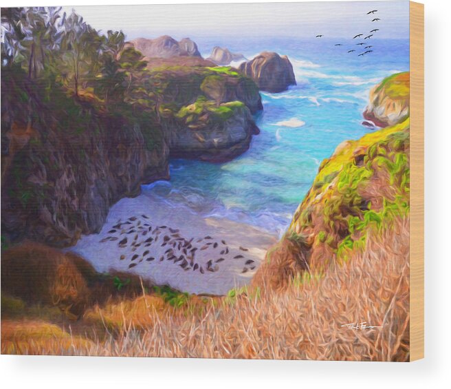 Landscape Wood Print featuring the painting Seal Beach, Carmel, California by Trask Ferrero
