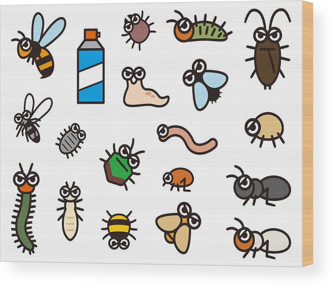 Tick Wood Print featuring the drawing Set of deformed illustrations of pest control by Ankomando