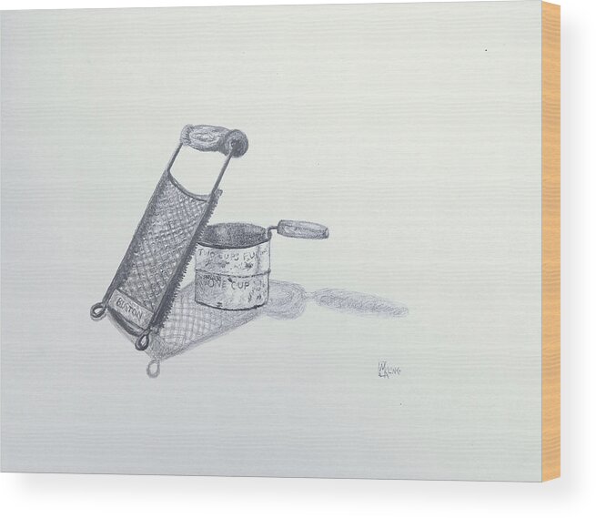 Graphite Wood Print featuring the drawing Shades of Granny's Kitchen by Mike Kling