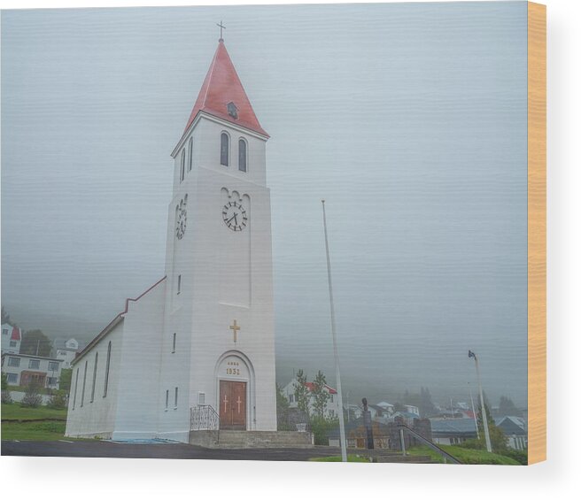 Landscape Wood Print featuring the photograph Siglufjordur Church by Kristia Adams