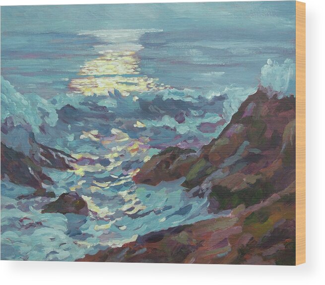 Seascape Wood Print featuring the painting Silver Moonlight by David Lloyd Glover