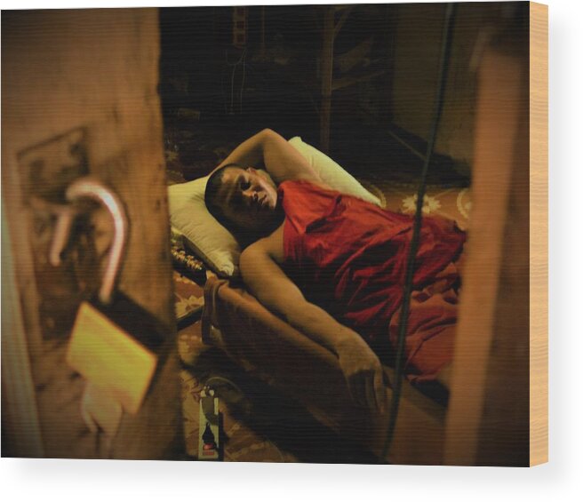 Sleep Wood Print featuring the photograph Sleeping monk by Robert Bociaga