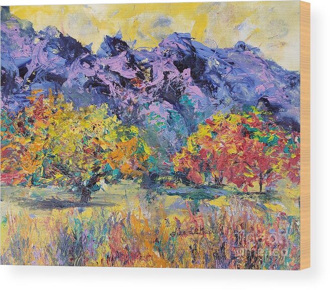 Fall Foliage Wood Print featuring the painting Fall in the Foothills' by Lisa Debaets