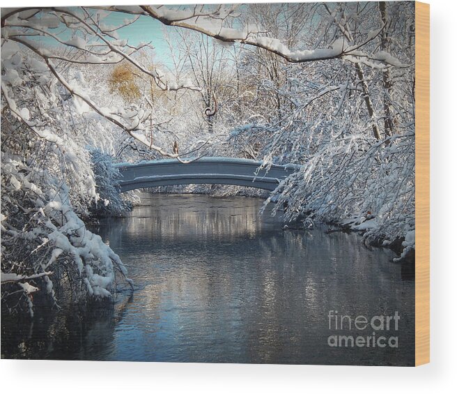 Snow Wood Print featuring the photograph Snow Covered Bridge by Phil Perkins