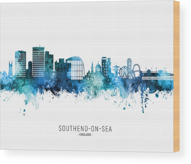 Southend-on-sea Wood Print featuring the digital art Southend-on-Sea England Skyline #37 by Michael Tompsett