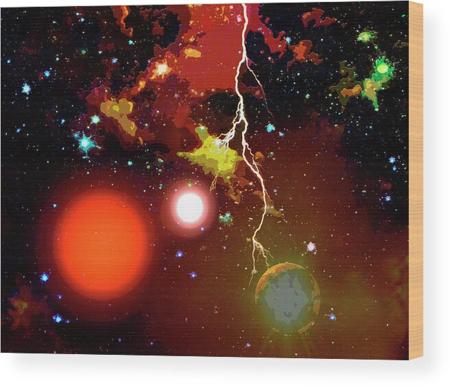 Space Wood Print featuring the digital art Space Lightning by Don White Artdreamer