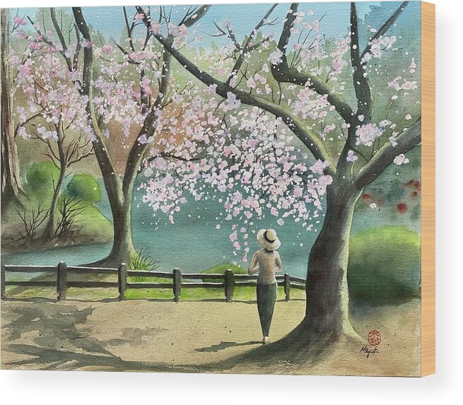 Cherry Blossom Wood Print featuring the painting Spring Beauties by Kelly Miyuki Kimura