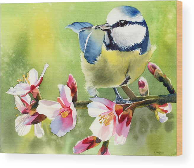 Blue Tit Wood Print featuring the painting Spring Twittering by Espero Art