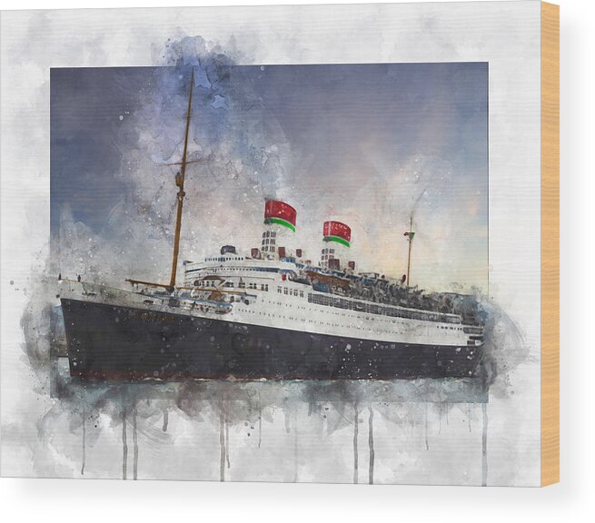 Steamer Wood Print featuring the digital art S.S. Conte di Savoia by Geir Rosset