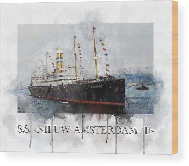  Wood Print featuring the digital art S.S. Nieuw Amsterdam 1905 by Geir Rosset