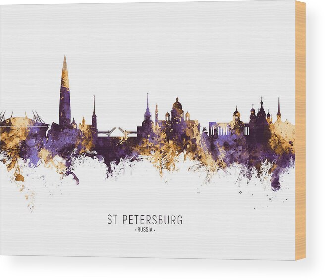St Petersburg Wood Print featuring the digital art St Petersburg Russia Skyline #30 by Michael Tompsett