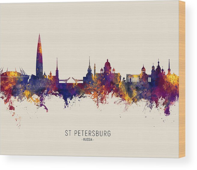 St Petersburg Wood Print featuring the digital art St Petersburg Russia Skyline #33 by Michael Tompsett
