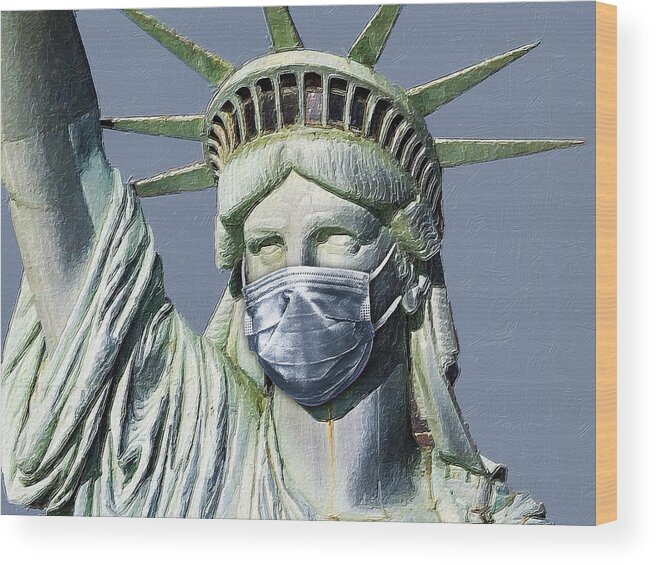 Covid 19 Wood Print featuring the photograph Statue Of Liberty Corona Virus by Tony Rubino