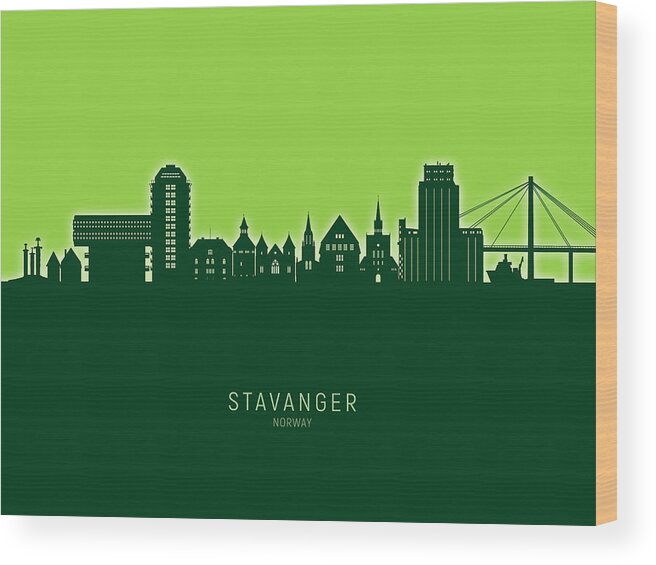 Stavanger Wood Print featuring the digital art Stavanger Norway Skyline #66 by Michael Tompsett