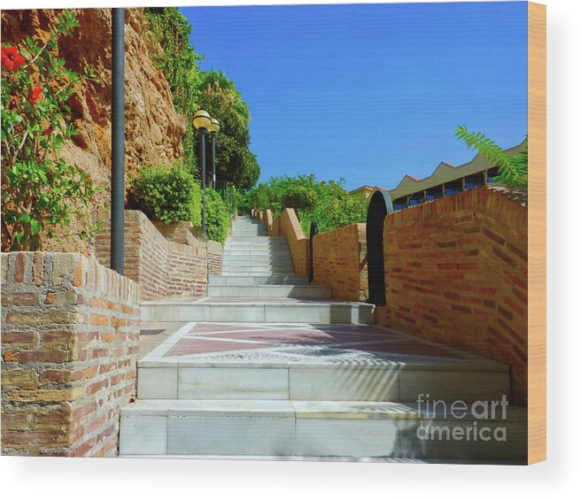 Digital Art Wood Print featuring the photograph Steps from the beach in Torremolinos taken 2012 by Pics By Tony