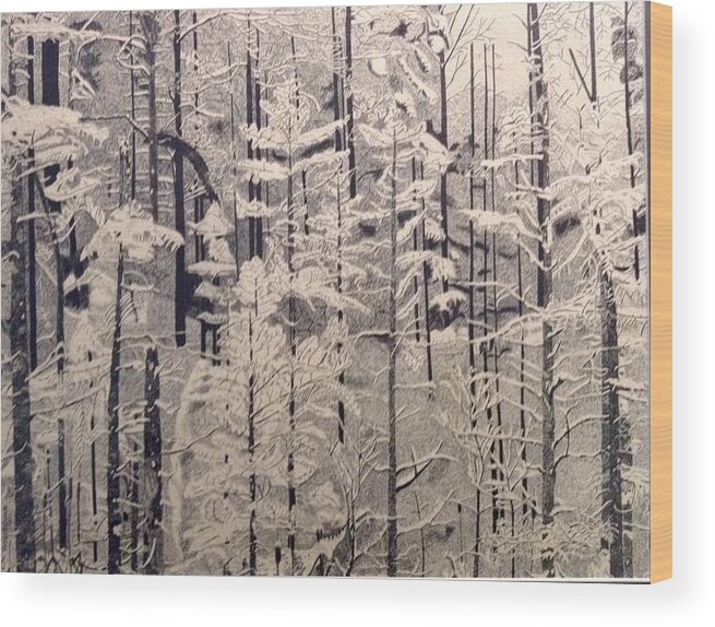 Black Wood Print featuring the drawing Stippled Forest by Bryan Brouwer