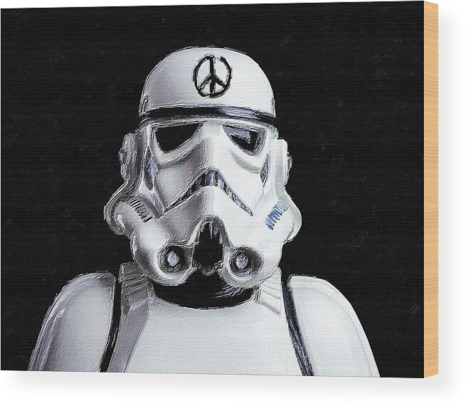 Storm Trooper Wood Print featuring the painting Storm Trooper Star Wars Peace by Tony Rubino
