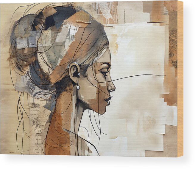 Woman Wood Print featuring the mixed media Strings Attached by Jacky Gerritsen