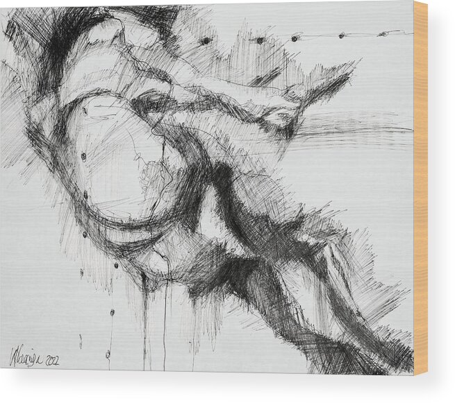 #impaired Wood Print featuring the drawing Study of a Woman 25 by Veronica Huacuja
