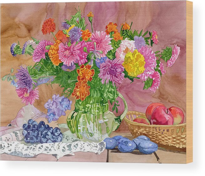 Summer Wood Print featuring the painting Summer Bouquet by Espero Art