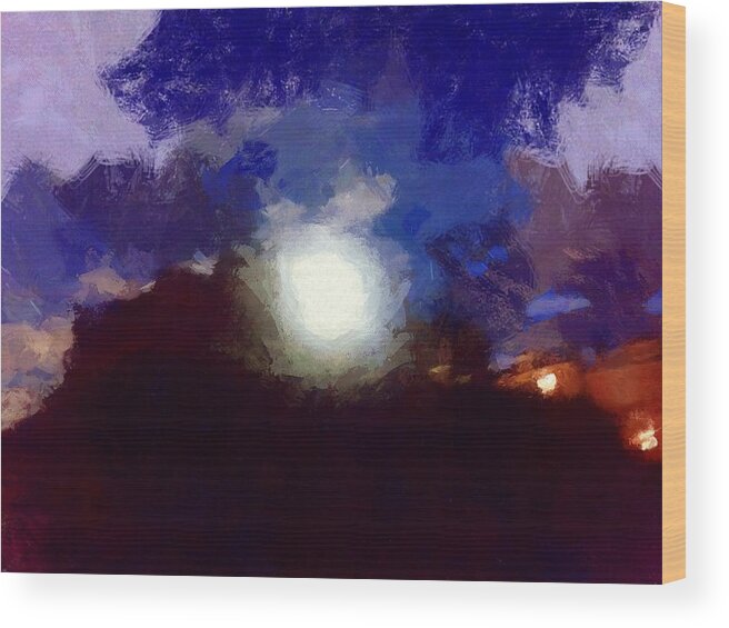 Sky Wood Print featuring the mixed media Summer Moon by Christopher Reed