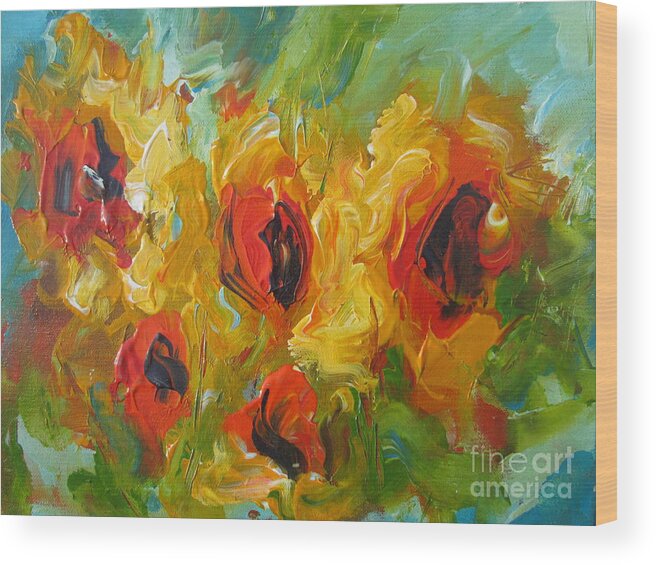 Sunflowers Wood Print featuring the painting Sunflower Artwork by Mary Cahalan Lee - aka PIXI