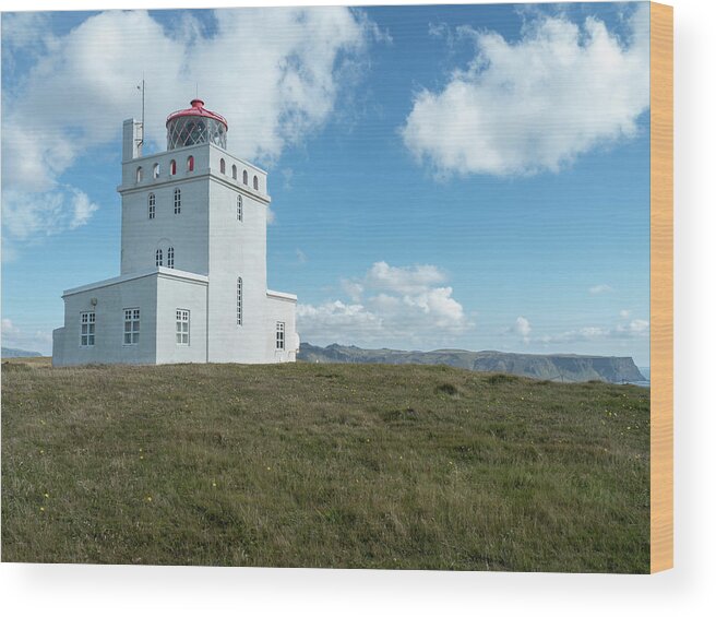 Travel Wood Print featuring the photograph Sunny Skies Over Dyrholaey Light by Kristia Adams