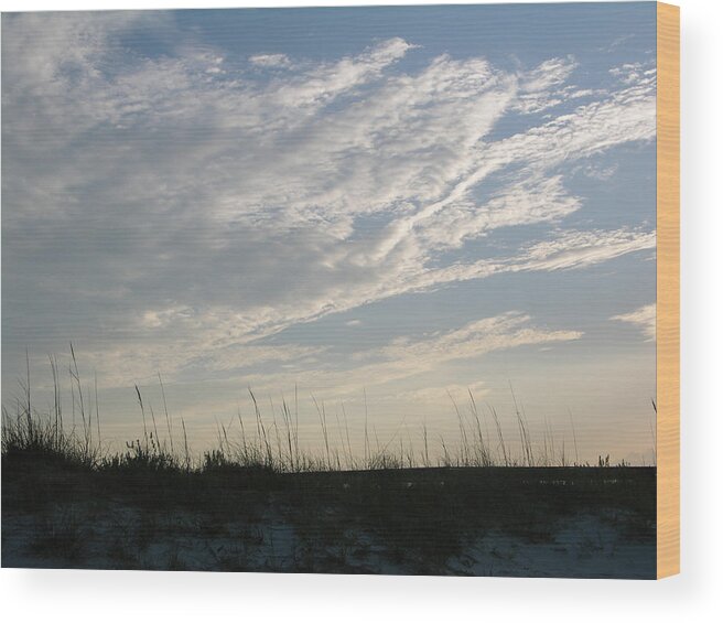 Photographs At Dawn Wood Print featuring the photograph Sunrise clouds at the beach by Julianne Felton