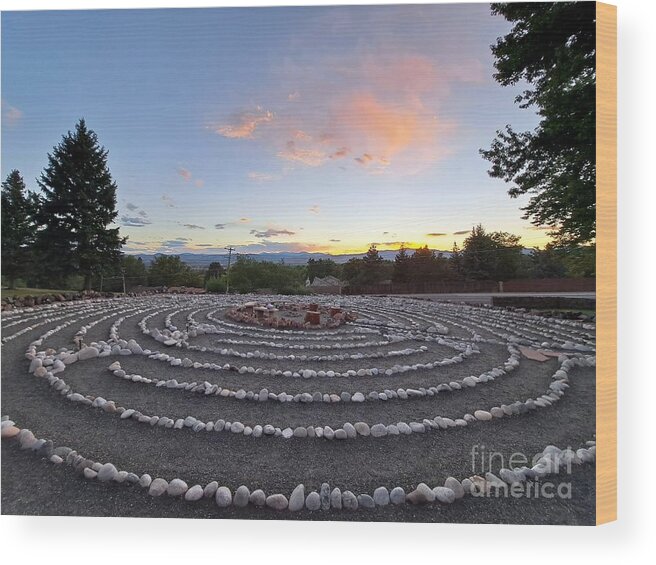 Labyrinth Wood Print featuring the digital art Sunset Labyrinth Colorado by Mars Besso