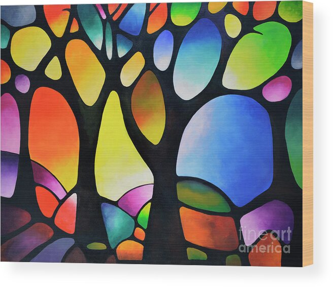 Sunset Trees Wood Print featuring the painting Sunset Trees by Sally Trace by Sally Trace