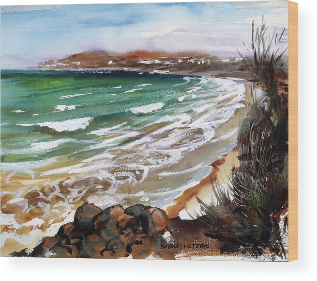 Landscape Wood Print featuring the painting Swansea Beach by Shirley Peters