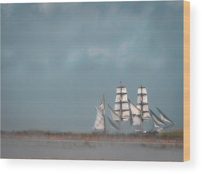 Tall Ship Wood Print featuring the painting Tall Ship Sailing by Rebecca Herranen