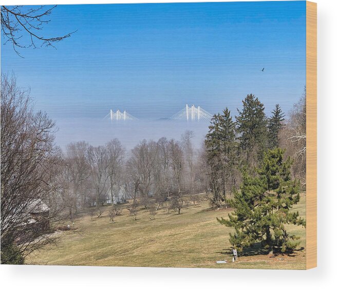 Sky Wood Print featuring the photograph Tappan Zee Bridge Fog and Eagle by Russ Considine