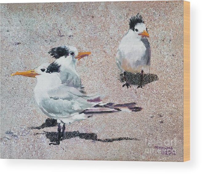 Tern Wood Print featuring the painting Tern Trio by Merana Cadorette