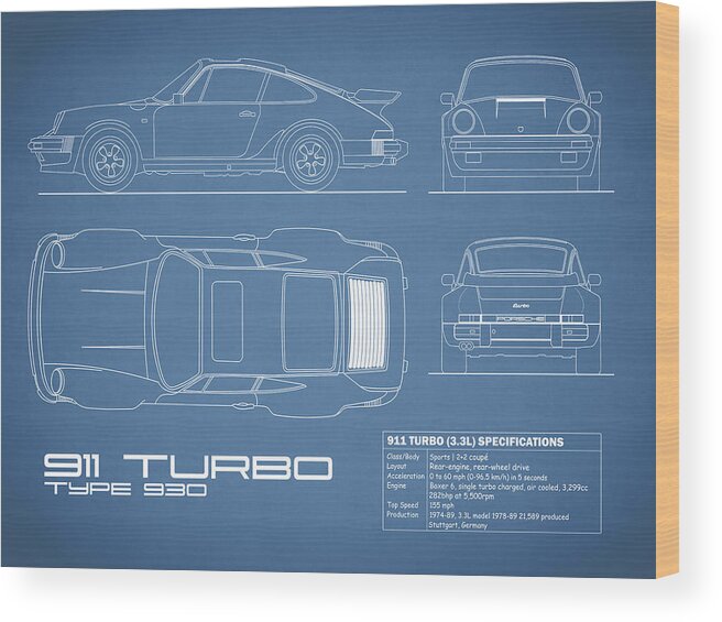 Porsche Wood Print featuring the photograph The 911 Turbo Blueprint by Mark Rogan