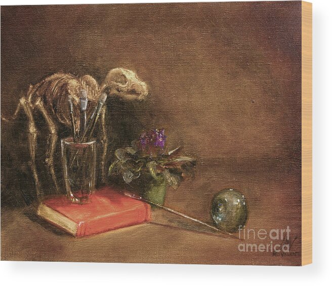Dog Wood Print featuring the painting The Artist's Taboret- Cave Canum by Stella Violano