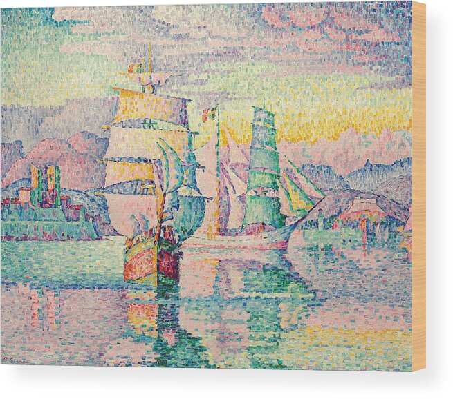 Bricks-schooners Wood Print featuring the painting The Bricks-Schooners by Paul Signac by Mango Art