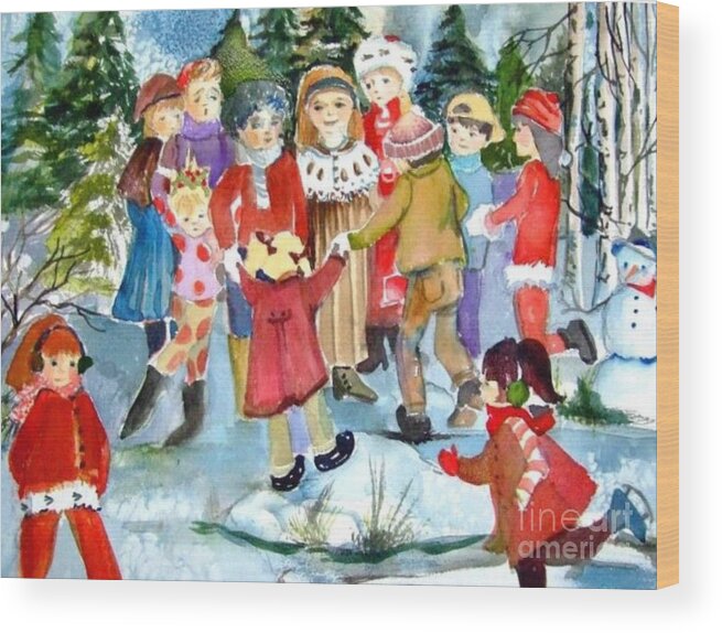 Christmas Wood Print featuring the painting Children of Christmas Past by Mindy Newman