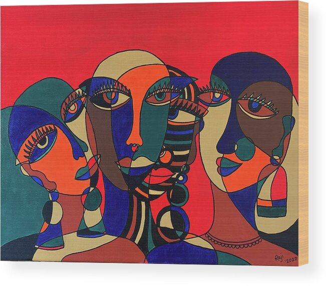 Abstract Art Wood Print featuring the painting The Conversation by Raji Musinipally