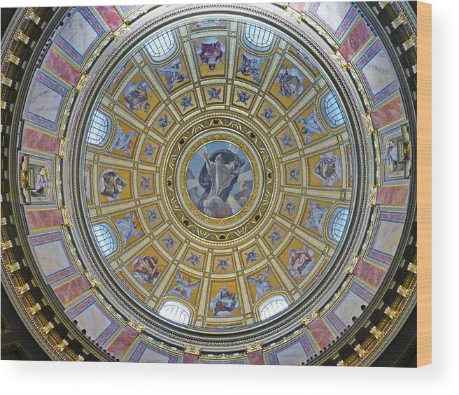 Dome Wood Print featuring the photograph The Dome Inside of St Stephen's Basilica, Budapest, Hungary by Lyuba Filatova