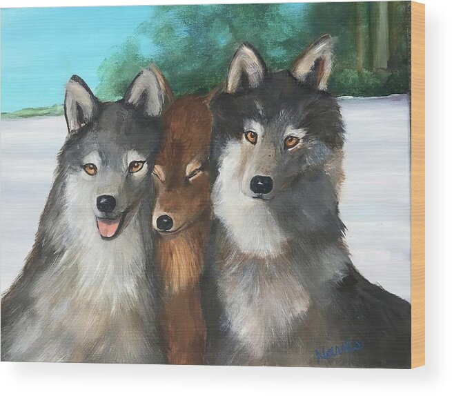 Wolf Wood Print featuring the painting The Family by Deborah Naves
