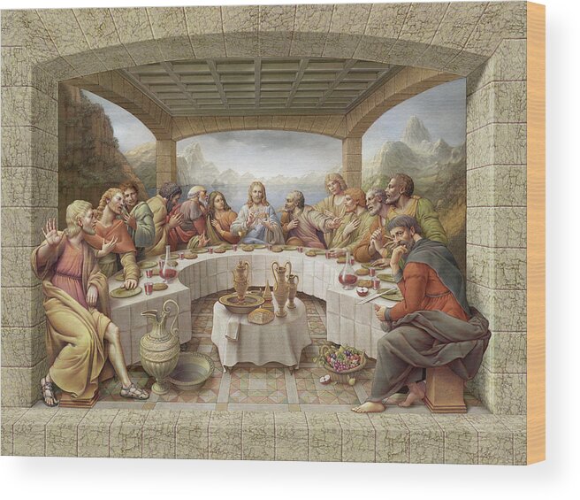 Christian Art Wood Print featuring the painting The Last Supper by Kurt Wenner