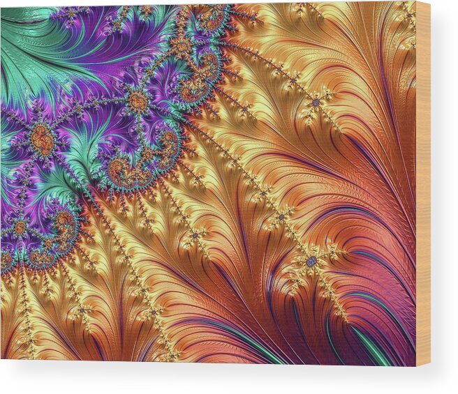 Fractal Wood Print featuring the tapestry - textile The Maharani's Silks by Susan Maxwell Schmidt